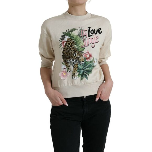 Dolce & Gabbana Half Sleeve Crew Neck Sweatshirt Women Beige Sweaters